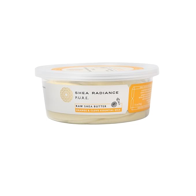 Shea Radiance P.U.R.E Raw Shea Butter |100% Natural & Unrefined Body Butter | Soothes, Softens, & Increases Collagen | Long Lasting Moisture | Moisturizer for Sensitive Skin | Orange & Clove (7.5 oz)