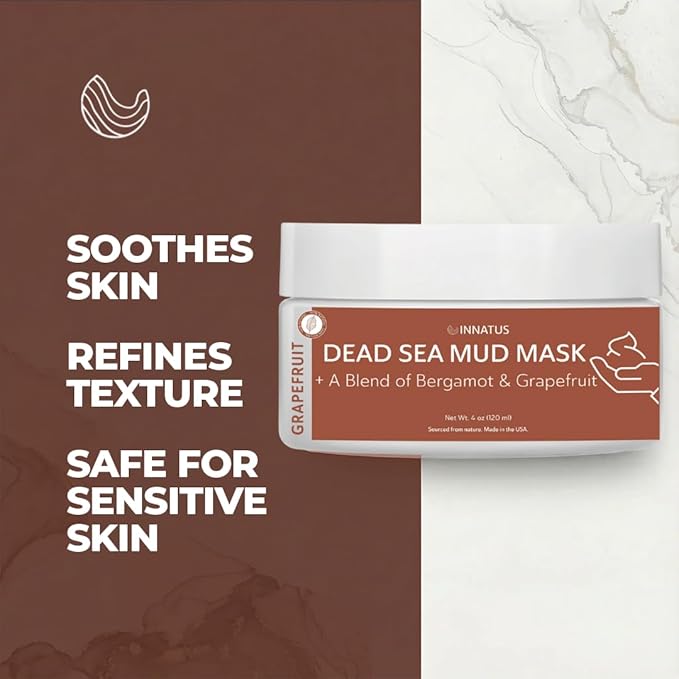 INNATUS Dead Sea Mud Mask with Grapefruit Oil – 4oz Detoxifying & Purifying Face Mask – Infused with Natural Oils for Acne Control & Skin
