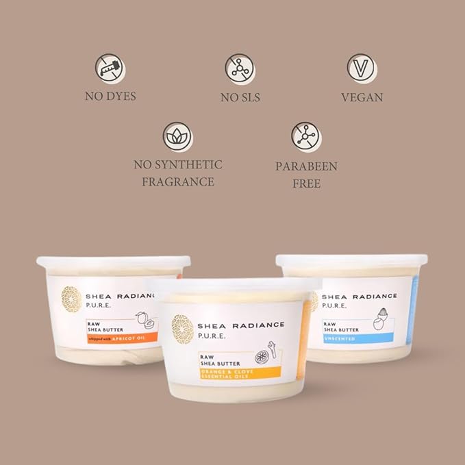 Shea Radiance P.U.R.E Raw Shea Butter |100% Natural & Unrefined Body Butter | Soothes, Softens, & Increases Collagen | Long Lasting Moisture | Moisturizer for Sensitive Skin | Orange & Clove (7.5 oz)