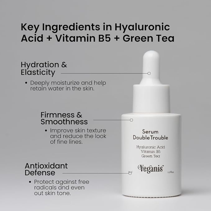 Double Trouble Face Serum – Hydrating Serum with Hyaluronic Acid, Vitamin B5 & Green Tea – Lightweight Anti-Aging Formula for Smooth Skin – 1 Fl Oz