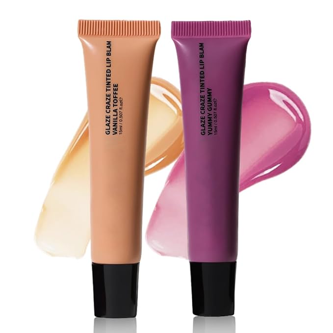 2Pcs Summer Lip Butter Lip Balm Glow Reviver Lip Gloss, Melting Lip Serum, Ultra-Hydrating Natural Vegan Lip Balm, Sheer-Tinted Shine & Hydration, Soothes & Softens Dry Lips (02+05)