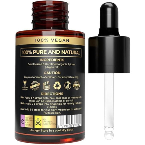 100% Plant Based Argan Oil - Moroccan Oil for Hair and Skin - Pure, Cold-Pressed, Natural - Best Argan Oils for Frizzy Hair, Face and Body - Pure Oils of Morocco - Hydrating and Nourishing