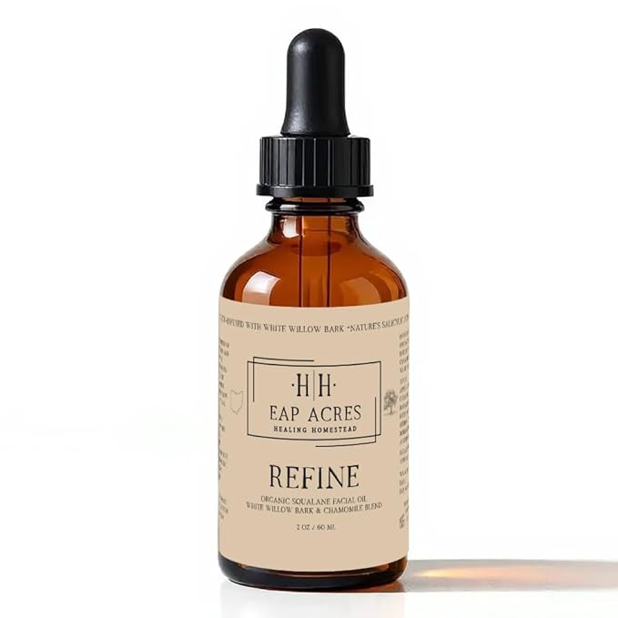 Facial Oil for Dry, Sensitive, Oily, Acne-prone/Mature skin–Organic Squalane oil Infused with Calendula & Chamomile & White Willow Bark–Hydrating, Gentle, Soothing, Refining, Radiant skin (REFINE)