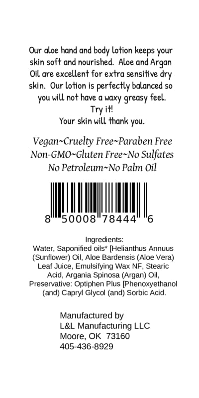 Unscented Aloe Vera Lotion with Argan Oil Hand-Made moisturizer and body lotion, Non-GMO, Vegan, Made in USA, 16 oz