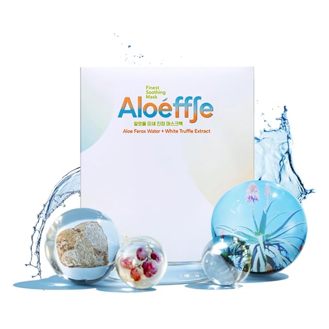 (68% EWG 1G Cape Aloe Water) Aloeffle Finest Soothing Premium Mask pack - Infused with White Truffle, Resveratrol & 4D Hyaluronic Acid - Professional Cooling Care for Stressed & Sensitive Skin