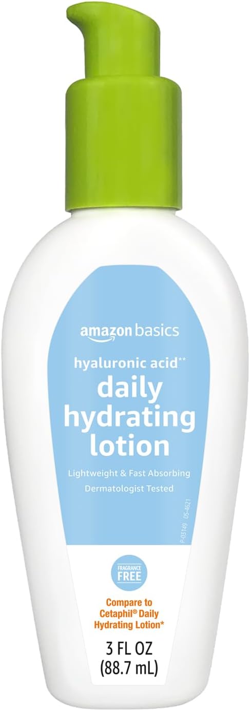 Amazon Basics Hyaluronic Acid Face Moisturizer, Hydrating, Oil-Free, Fragrance Free, Dermatologist Tested, 3 Fluid Ounces (1-Pack)