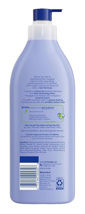 Nivea Lotion Coconut & Monoi Oil Infused 16.9 Ounce (500ml) (Pack of 2)