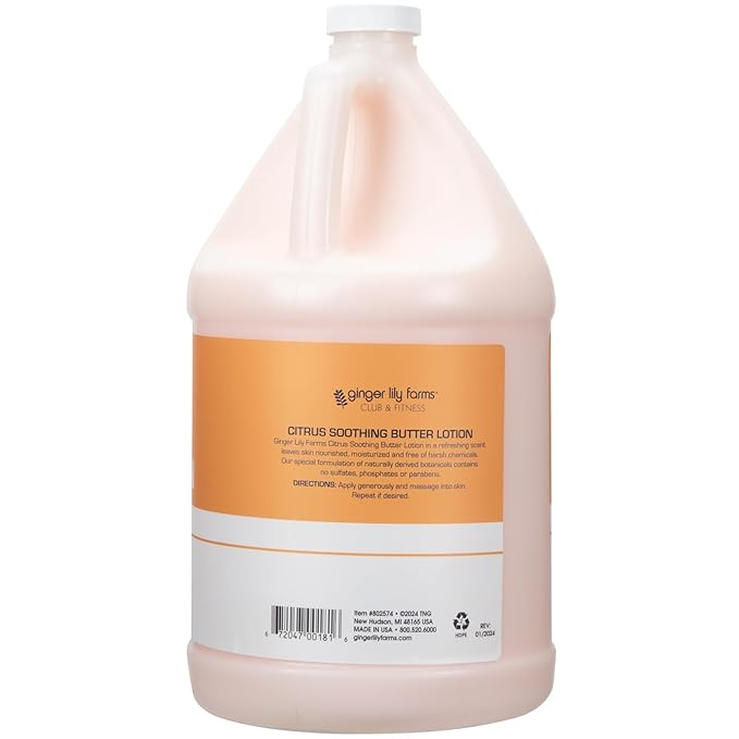 Ginger Lily Farms Club & Fitness Soothing Butter Lotion for Dry Skin, 100% Vegan & Cruelty-Free, Citrus Scent, 1 Gallon (Pack of 4)