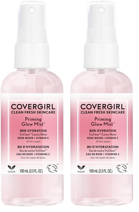 COVERGIRL Clean Fresh Skincare Priming Glow Facial Mist with Rose Water and Vitamin C, 3.3 Fl Oz (Pack of 2)