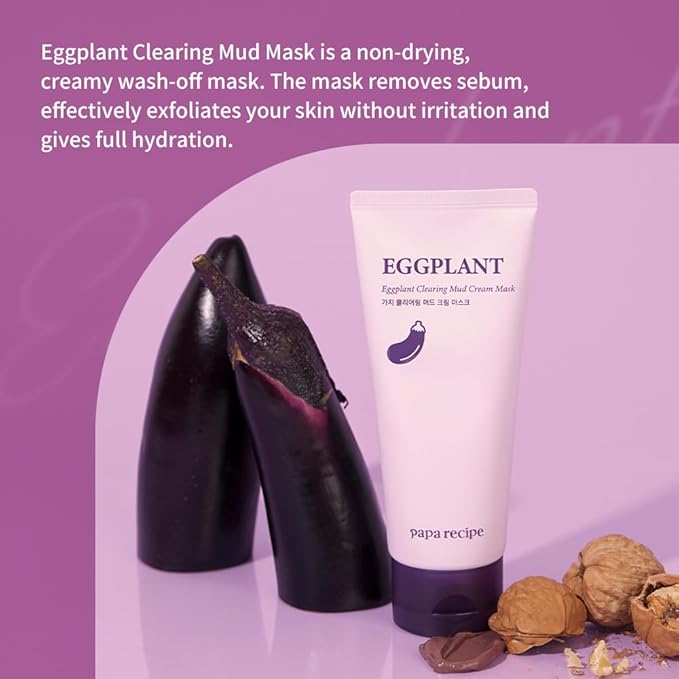 Papa Recipe Eggplant Clearing Mud Cream Mask – Bentonite & Kaolin Clay Face Mask, Deep Pore Purifying, Balancing & Hydrating Skin, Gentle Exfoliating Korean Mud Mask for Sensitive & Acne-Prone Skin