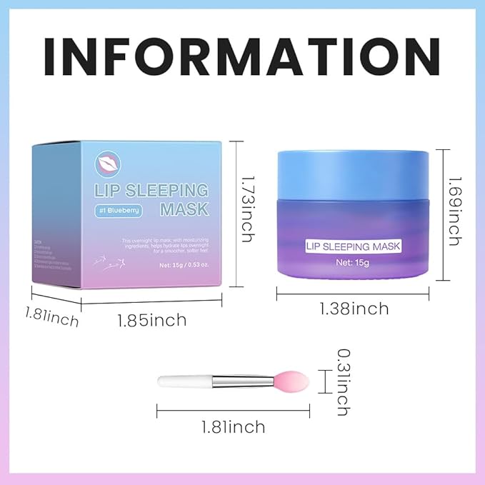 FeiCuiYun Lip Sleeping Mask, Moisturization and Antioxidants, Nourish, Hydrate, Flaky, Dry Lips, Includes Softapplicator Brush (Blueberry, 1Pcs)