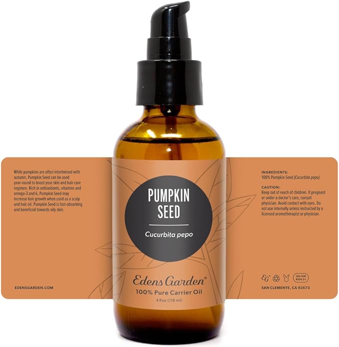 Edens Garden Pumpkin Seed Carrier Oil- 100% Pure Premium Cold Pressed & Hexane Free, Natural Moisturizer for Face, Skin, Hair, Scalp & Nail Care, Diluting Essential Oils & Massage 118 ml (4 fl oz)