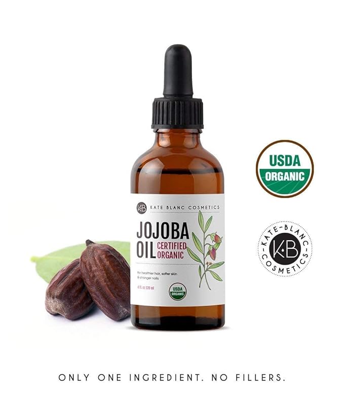 Kate Blanc Cosmetics Jojoba Oil Organic for Hair, Skin & Face (4oz, 100% Pure, Cold Pressed, Natural, Hexane Free, Glass Bottle) (Pack of 2)