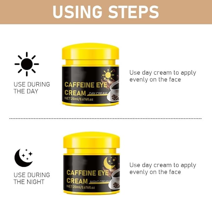 Caffeine Eye Cream for Dark Circles, Travel Essentials - Day & Night Under Eye Cream, Puffiness Under Eye Treatment for Dark Circles, Puffiness, Wrinkles - Vegan Moisturizer Cream