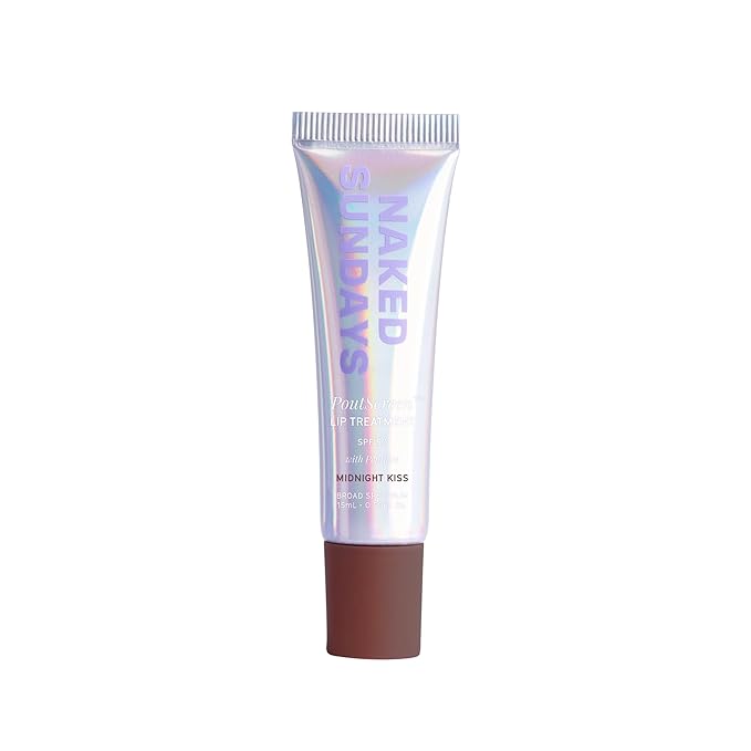 Naked Sundays Poutscreen SPF 50 Lip Treatment – Hydrating Lip Balm with Broad Spectrum, Glossy Non-Sticky Finish, Nourishing Lip Care with Peptides for Protected Lips - 15ml (Midnight Kiss)