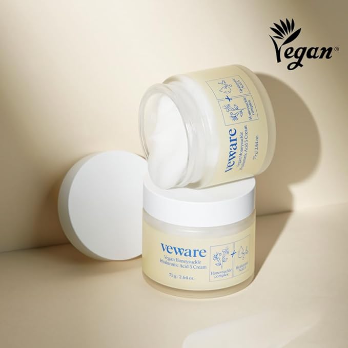 Vegan Honeysuckle Hyaluronic Acid 5 Moisturizing Cream - Soothing & Hydrating for Sensitive Skin - Fragrance-Free, Alcohol-Free, 75g