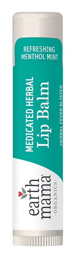 Earth Mama Medicated Herbal Lip Balm | Organic Lip Balm with Menthol for Fever Blister & Cold Sore | Refreshing Menthol Mint Lip Care, 0.15 oz (2-Pk)
