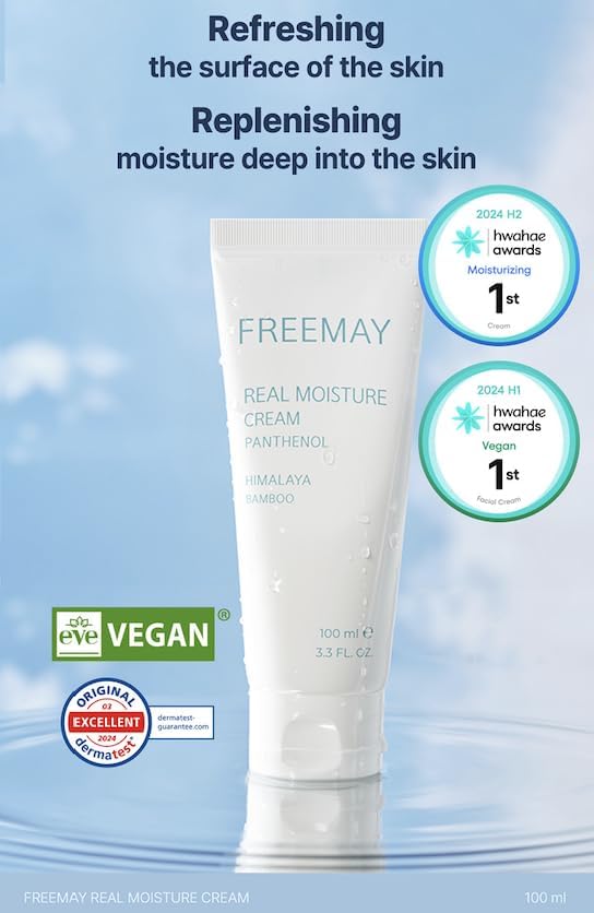 freemay Real Moisture Cream Set (100ml + 30ml), Korean Face Moisturizer for Hydration & Soothing, Vegan, Lightweight, Sensitive Skin Friendly