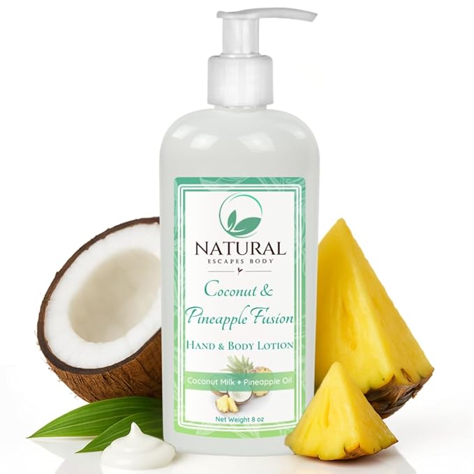 Coconut & Pineapple Fusion Hand & Body Lotion, Natural Dry Skin Moisturizer for All Skin Types, Aloe Vera, Coconut Oil, Ceramides, Vitamin B5, Vitamin E, 8 oz