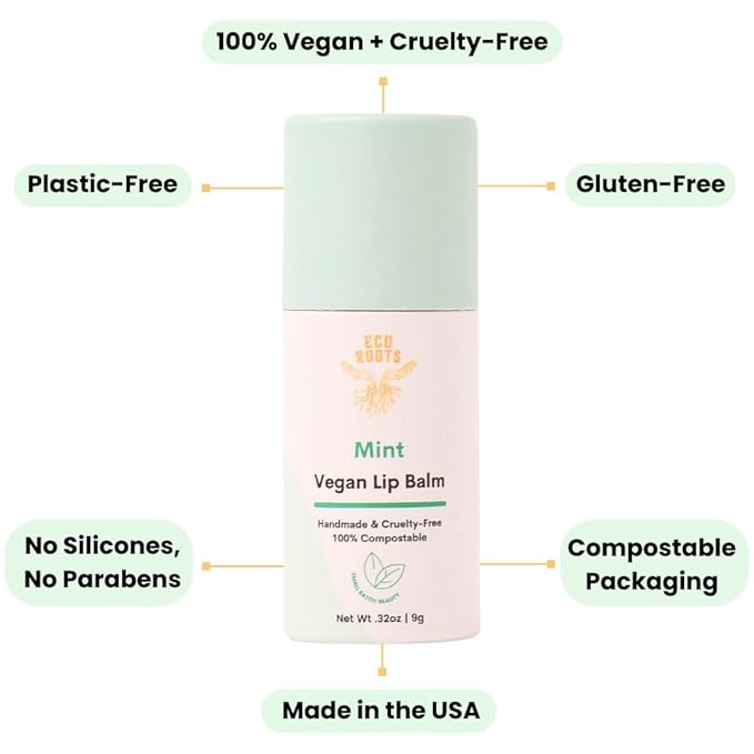 Mint Scent Lip Balm 2 Pack - Organic and Vegan Lip Moisturizer - Cruelty-Free, Eco-Friendly - Plastic-Free with Compostable Packaging - Made in USA Lip Balm Set
