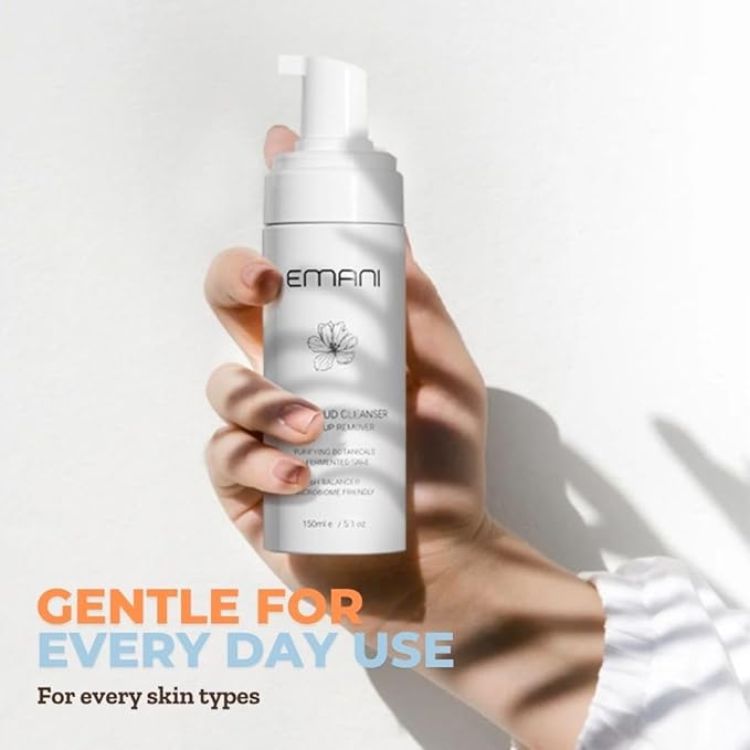 Emani Foaming Face Wash for Sensitive Skin Soft Cloud Foam Cleanser with Sake Fermentation & Botanicals - pH Balancing, SLS-Free, Vegan, Fragrance-Free Makeup & Sunscreen Remover, 150ml