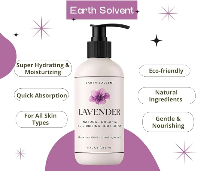 Natural Organic Moisturizing Body Lotion Lightweight & Non-Greasy, Shea Butter Body Lotion Made with All Natural Ingredients | For All Skin Types, Eco-friendly (8oz, Lavender)