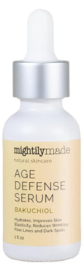 Age Defense Face Serum with Bakuchiol (Retinol Alternative), 100% Natural Oils, Anti-Aging, Reduce Wrinkles, Fine Lines, Dark Spots, and Tighten Skin,1 fl oz
