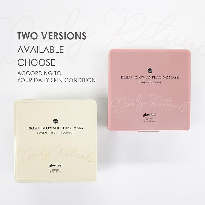 glowiest Dream Glow Soothing Sheet Mask (30 Count) | Soybean Extract & Rice Water, Calming | Niacinamide & Multi-Weight Hyaluronic Acid | Hydrating & Soothing Face Mask for Sensitive Skin