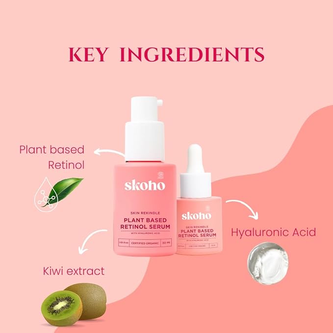 Retinol based Anti Aging Organic face Serum with 98.949% Naturality | Reduces Fine Lines & Wrinkles | Plant based Retinol serum for face| Hyaluronic Acid & Kiwi extract | COSMOS Certified| 30ml