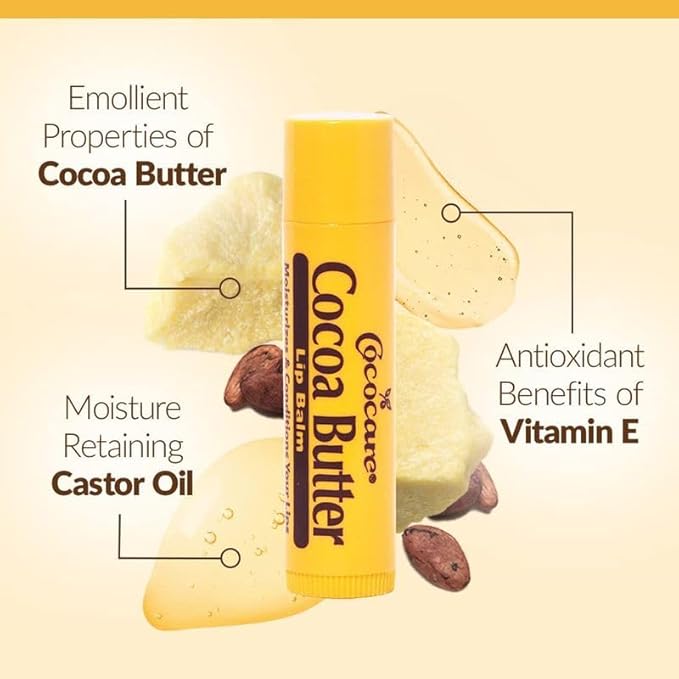 Cococare Cocoa Butter Lip Balm - The Little Yellow Stick - Conditions & Protects Lips with Hydrating Formula - Light Scent of Cocoa Butter - 0.15oz (10 Sticks)