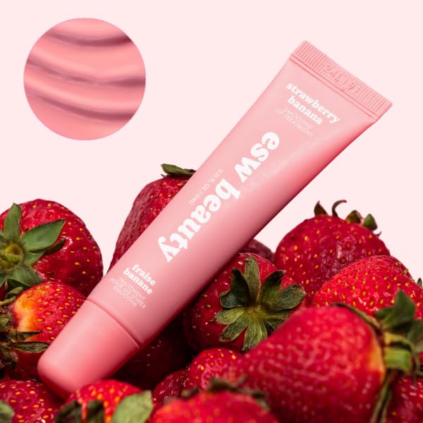 ESW Beauty Strawberry Banana Smoothie Lip Treatment - Soft Pink Nude Tint with Shea Butter, Hyaluronic Acid, Strawberry & Banana for Intense Hydration & Dryness Prevention