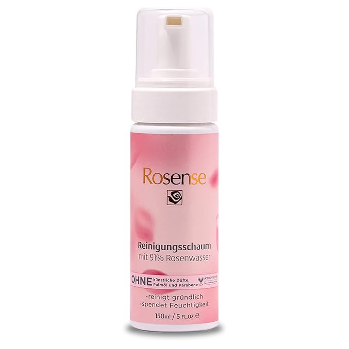 Rosense Cleansing Foam - Moisturising Facial Cleansing with 91% Natural Rose Water Vegan - 150 ml