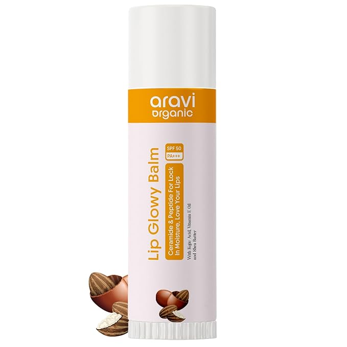 Aravi Organic Lip Glowy Balm With SPF 50 PA+++ & Kojic Acid - Ceramide & Peptide - 0.1 FL Oz / 5gm