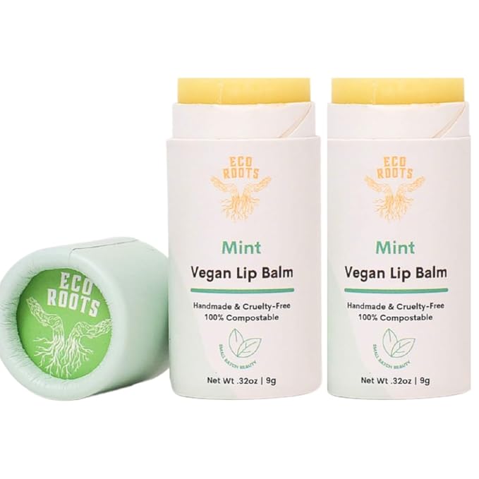 Mint Scent Lip Balm 2 Pack - Organic and Vegan Lip Moisturizer - Cruelty-Free, Eco-Friendly - Plastic-Free with Compostable Packaging - Made in USA Lip Balm Set
