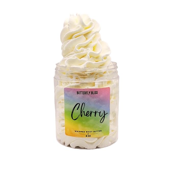 Cherry Whipped Body Butter – Sweet Candy Scented Moisturizer – Shea, Mango & Coconut Oils – Vegan, Paraben-Free Skincare for Dry Skin & Gifts – 4 oz Jar