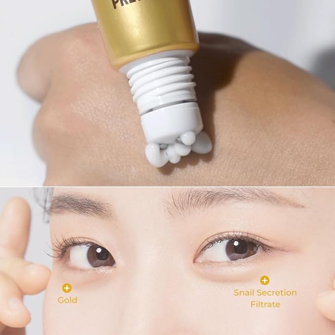 PRETTYSKIN Snail Mucin Eye Cream Roller – Korean Under Eye Cream for Puffiness, Fine Lines, Wrinkles, Dark Circles – Hydrating, Cooling Roll-On with Stainless Steel Tip – 1.01 fl.oz. (Gold Snail)