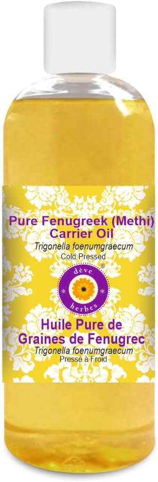 dève herbes Fenugreek (Methi) Oil (Trigonella foenumgraecum) | Cold Pressed | Pure | Natural | For Diluting Essential oils | Hair, Skin & Massage | Non-Sticky | Lightweight | Unisex | 200ml (6.76 oz)