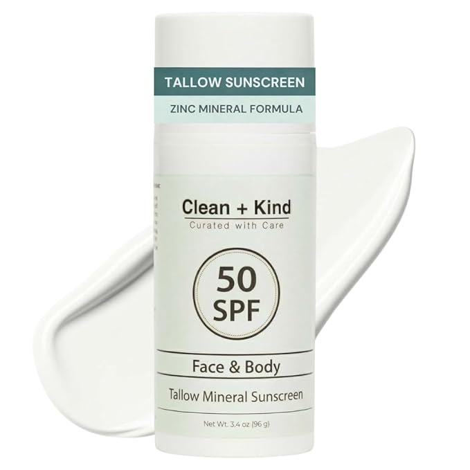 Tallow Sunscreen SPF 50 with Non-Nano Zinc Oxide – Natural Mineral, Reef-Safe & Non-Toxic Sunblock for Face & Body – Non-Greasy, Moisturizing Protection for Sensitive Skin (3.4 oz)
