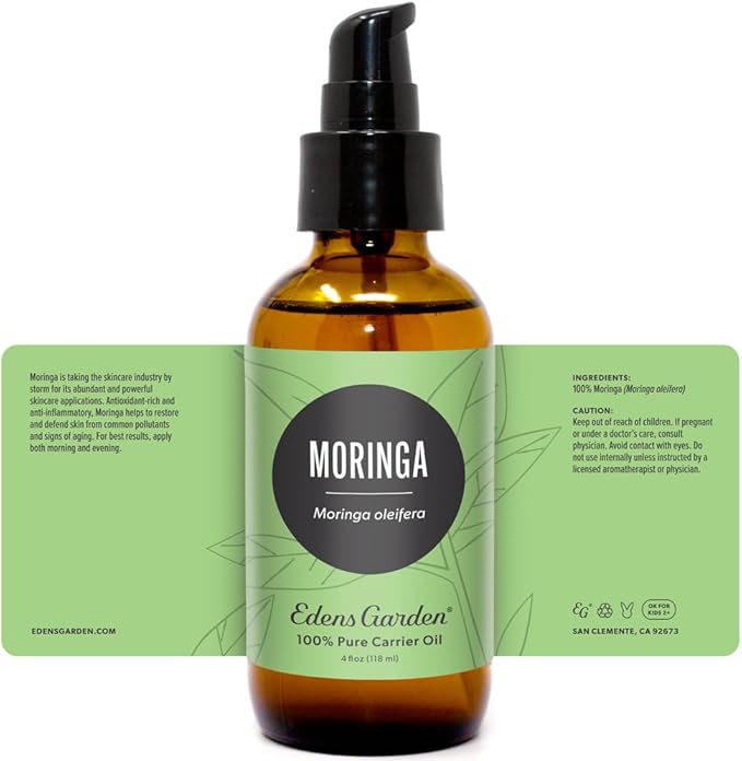 Edens Garden Moringa Carrier Oil- 100% Pure Premium Hexane Free, Natural Anti-Aging Moisturizer for Face, Skincare, Body, Hair, Scalp & Nail Care, Massage, Diluting Essential Oils 118 ml (4 fl oz)