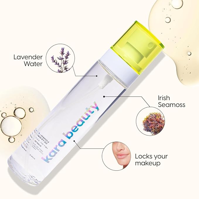 KARA BEAUTY Essentials Long Lasting Setting Spray Travel Size - Lavender Water & Irish Sea Moss - Hydrating Makeup Finishing Mist - Transfer Proof Face Moisturizer & Primer Spray for All Skin Types