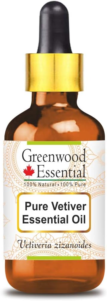 Greenwood Essential Pure Vetiver Essential Oil (Vetiveria zizanoides) with Glass Dropper Steam Distilled 10ml (0.33 oz)