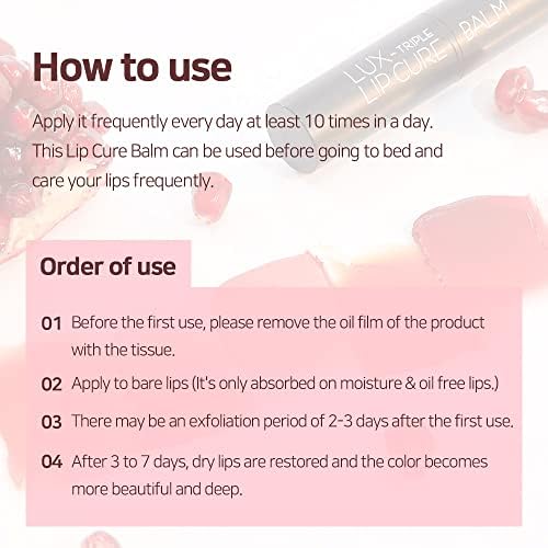 Lux Triple Lip Cure Balm (RABBIT ROSE (Berry Pink)) (+8 more colors) Petrolatum/Paraben Free, Lip Butter,lip balm hydrating,tinted moisturizer (0.17 oz)