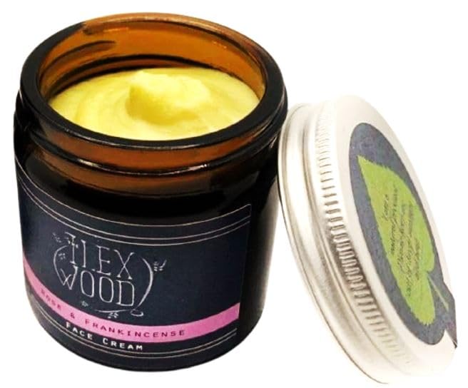 The Ilex Wood - Rose and Frankincense Face Cream - 100% Natural, Vegan, Moisturising, Anti Ageing, Wrinkle and Line Reducing Ingredients - 60ml (2.03 fl oz)