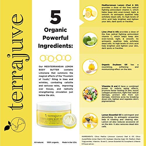 Cocoa Mango & Lemon Body Butter Pure, Natural and Organic Wrapped in Organza Bag: Anti Aging, Helps Even Skin Tone, Increase Elasticity, and Glow with Lemon and Lime, Shea Butter, Vitamins B, C and E