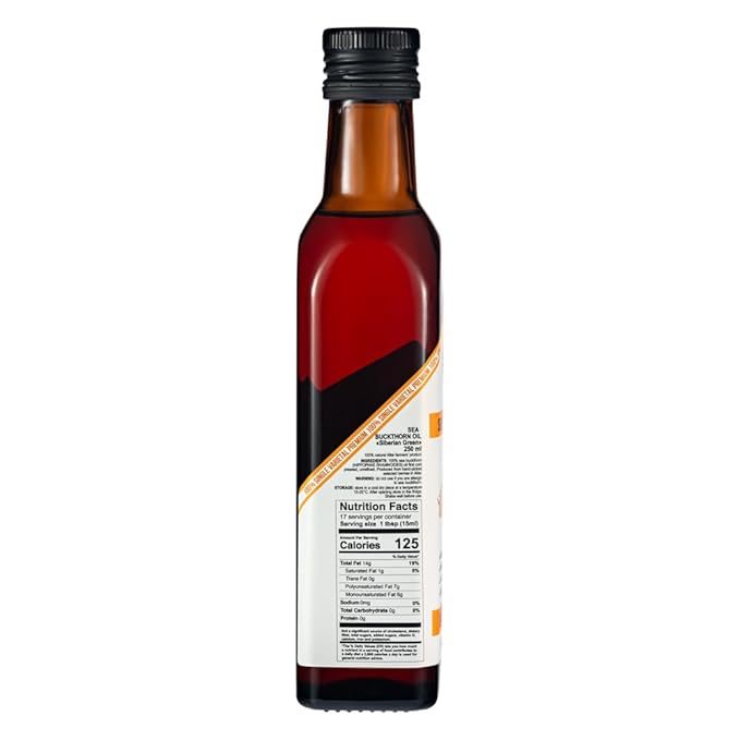 Siberian Green Sea Buckthorn Oil – 250ml Single Varietal Seed and Berry Oil – Extra Virgin Unrefined Cold Pressed Ideal for Cooking Salads Cosmetics Skin Care