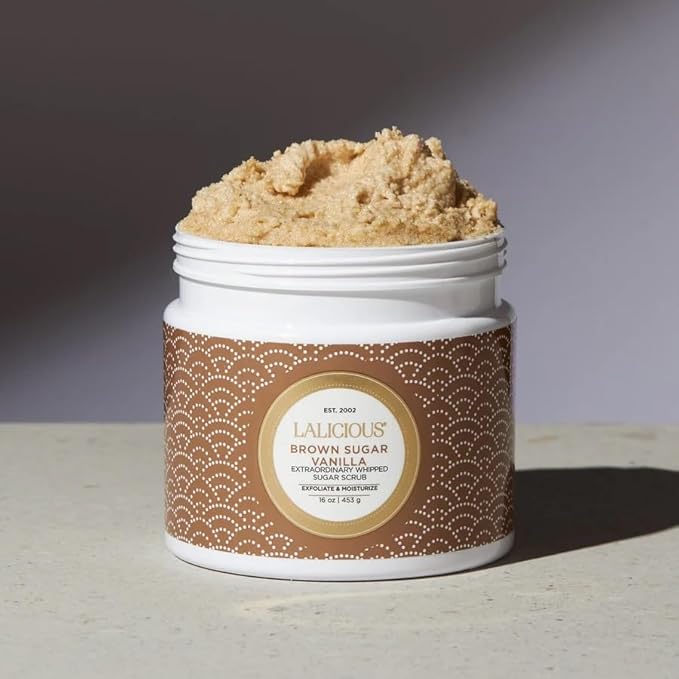 LALICIOUS Brown Sugar Vanilla Sugar Scrub, Exfoliating Body Scrub, Moisturizing Extraordinary Whipped Body Exfoliator, Gentle Exfoliating Body Scrub Exfoliator for Radiant Skin, No Parabens - 16oz
