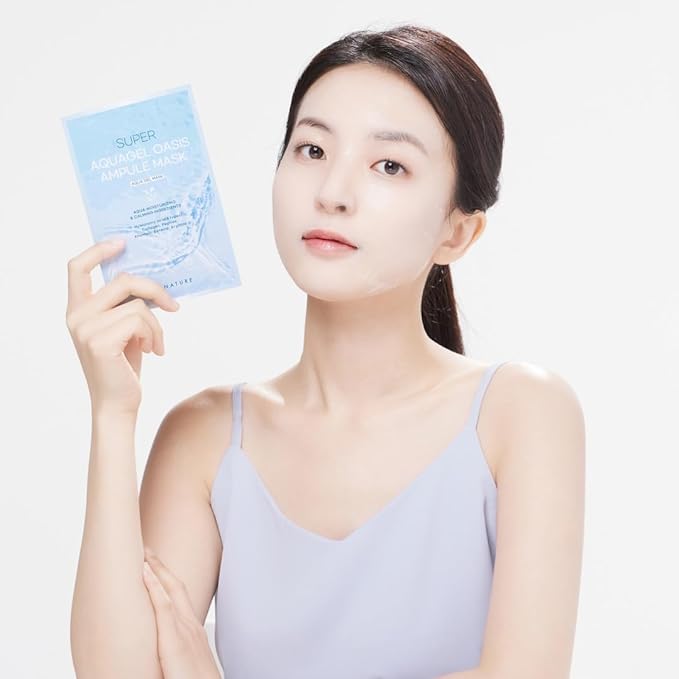 S.NATURE SUPER AQUAGEL OASIS AMPULE MASK | Hydrating, Soothing, Blemish Care | Hyaluronic Acid, Allantoin | Korean Face Mask (5 Count (Pack of 1)