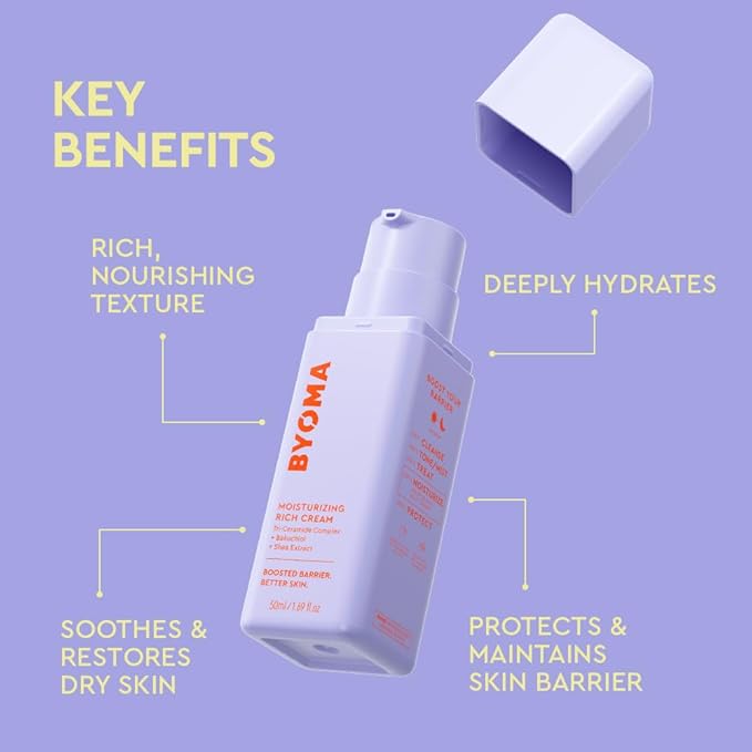 BYOMA Moisturizing Rich Cream-Barrier Repair Cream Face Lotion with Bakuchiol&Shea Extract-Ceramide Face Moisturizer for Dry Skin-Anti Wrinkle,Alcohol Free-Face Moisturizer-1.69 fl.oz,(Pack of 2)
