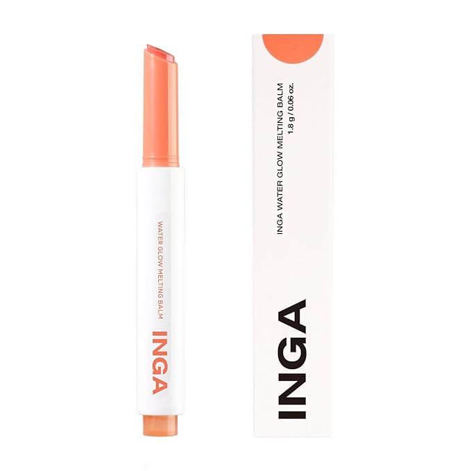INGA Water Glow Melting Balm - Hydrating Tinted Lip Balm with Soft, Melt-On Texture, Natural Sheer, Glass-Like Finish with Non-Sticky, Lightweight Comfort (PEACH JUICE)