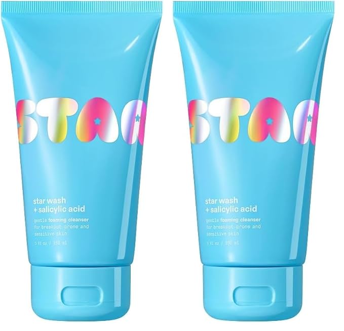 Starface Star Wash + Salicylic Acid Foaming Facial Cleanser, Made for Breakout-Prone and Sensitive Skin, Minimize Breakouts and Unclog Pores, (5 fl oz) (Pack of 2)